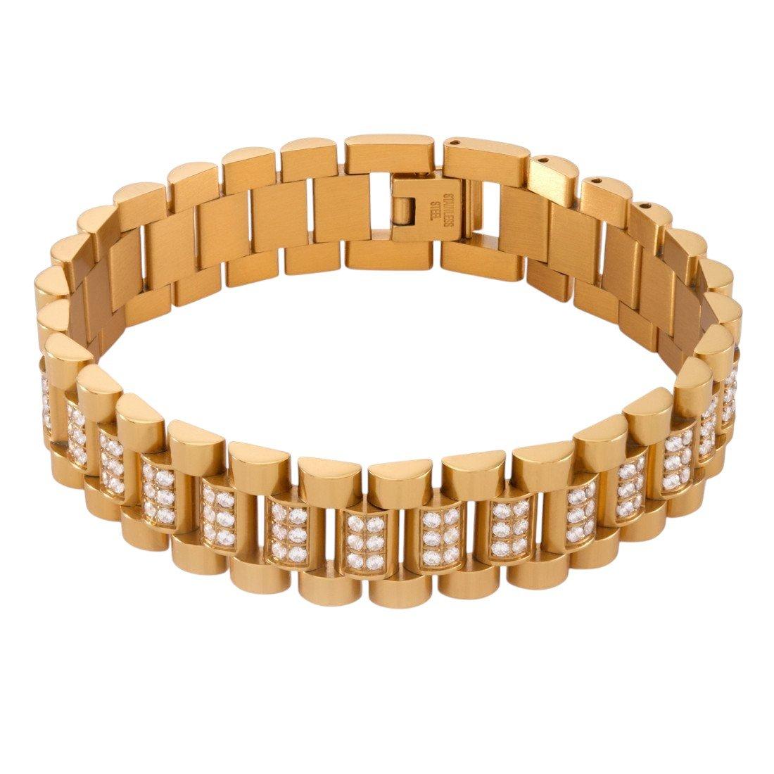 Kink Ice 15mm Iced Rollie Link Bracelet - 14K GOLD